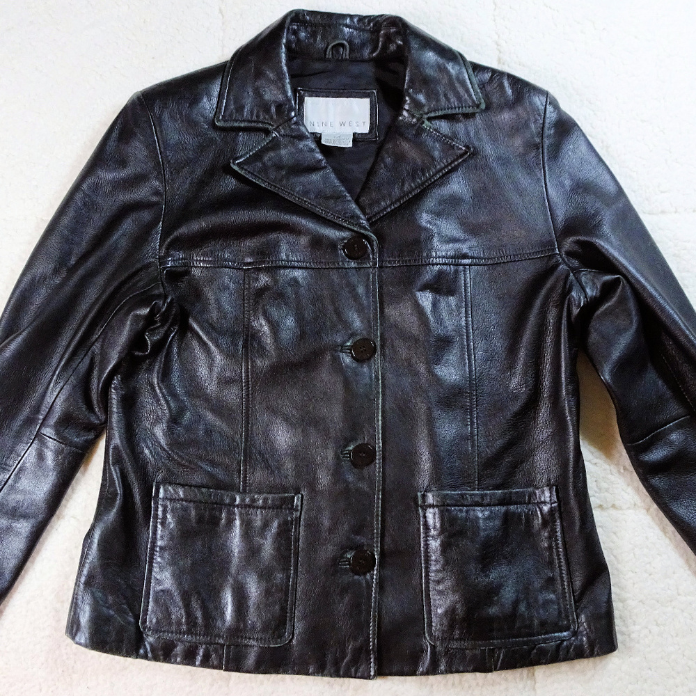Nine West Black Leather Jacket Large